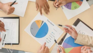 People discussing data chart