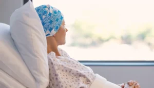 Cancer patient in bed
